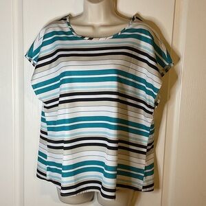 SHEIN Striped Blouse in Teal, Black, and White